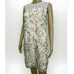 Karl Lagerfeld Paris Women's Applique Shift Dress Floral Pink Sz 8 Tea Party